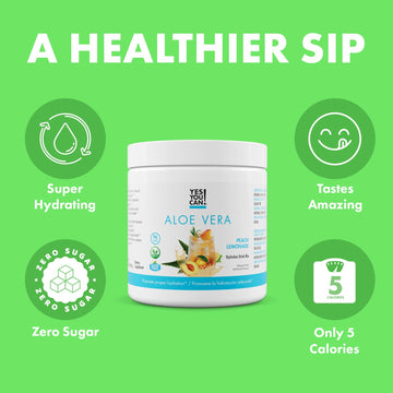 Yes You Can! Organic Aloe Vera Powder Drink Mix - Peach Lemonade - 40 Servings - Hydration Booster - Made in USA