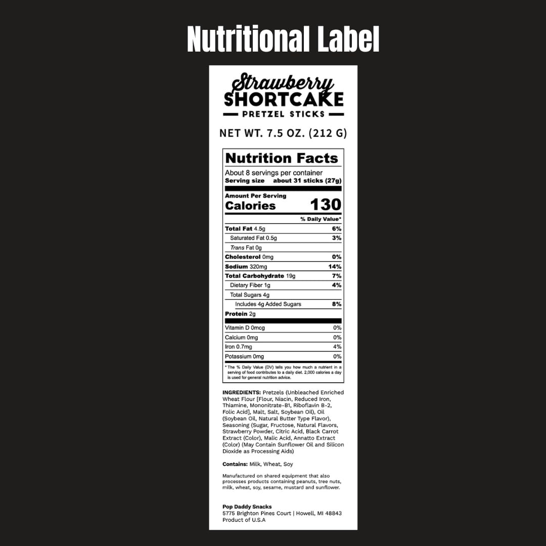 Pop Daddy Flavored Pretzels Sticks Healthy Gourmet Pretzels Snacks 7.5oz Individual Bags 3 Pack Strawberry Shortcake