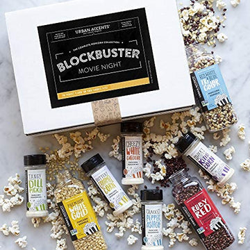 Urban Accents Blockbuster, Movie Night Popcorn Kernels Gift And Popcorn Seasoning Variety Pack (Set Of 9)-3 Kernels And 6 Popcor