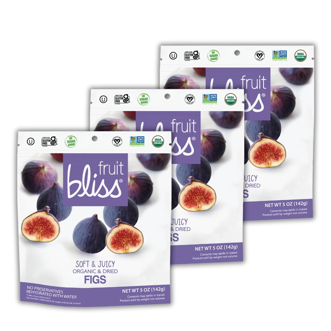Organic Turkish Figs Dried Fruit Snacks, Sweet, Soft & Juicy Sun-Dried Figs – Healthy Snacks for On The Go – Organic Figs are Non-GMO, Gluten-Free, Vegan Fig Snacks (3 Pack - 5 oz. Each)