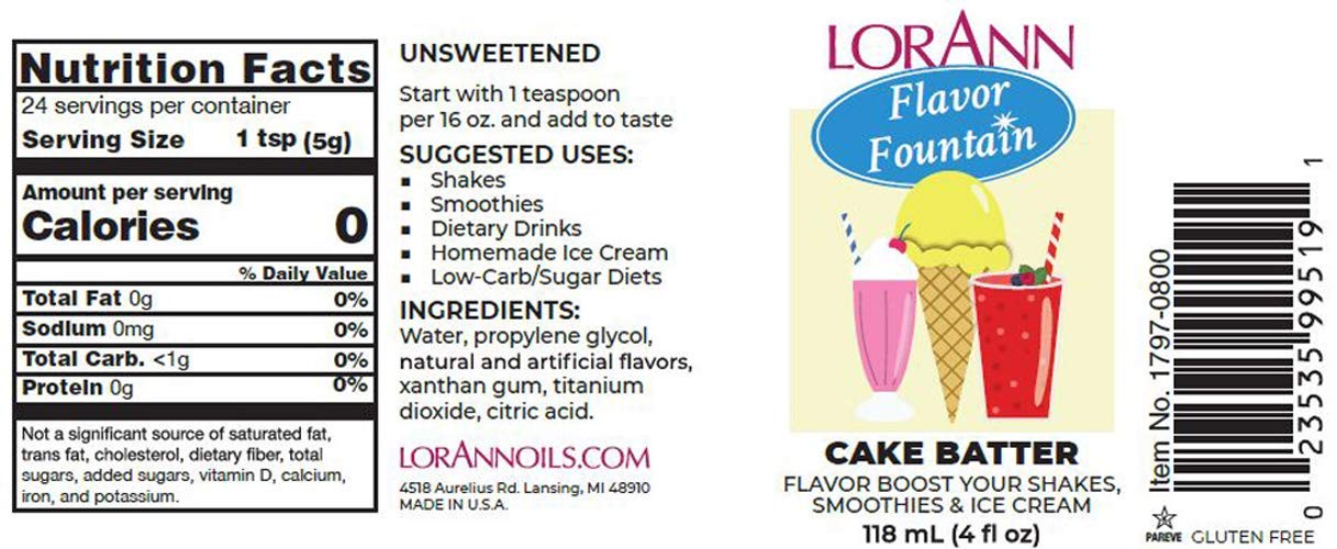 Lorann Cake Batter (White) Flavor Fountain, 4 Oz Bottle