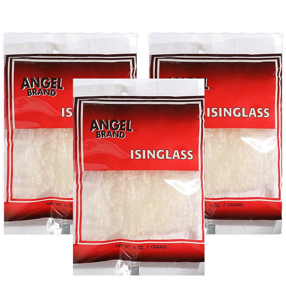"Angel Brand Isinglass 0.25 Oz Pouch Pack Of 3 - Sourced From Red Sea Algae - Agar Agar Primarily Used As A Thickening Agent In Soups, Jellies, Custards, And Ice Creams"
