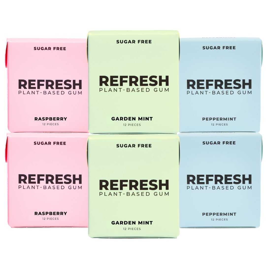 Refresh Plant Based Gum, Sugar Free, Long Lasting Chewing Gum With Stevia, Xylitol, Natural Flavors & Organic Ingredients, Non G