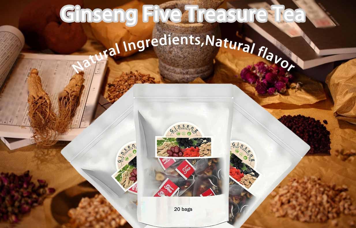 Qiuumey Kidney Tea Formula - Ginseng Six Treasure Tea, Natural Ingredients, Sweet Taste - 40 Bags