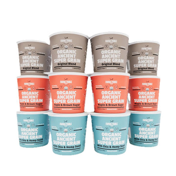 Farm to Table Foods Organic Ancient Super Grain Oatmeal Individual Serving Cups, Variety Pack - High Protein, Non-GMO, 12 Pack (