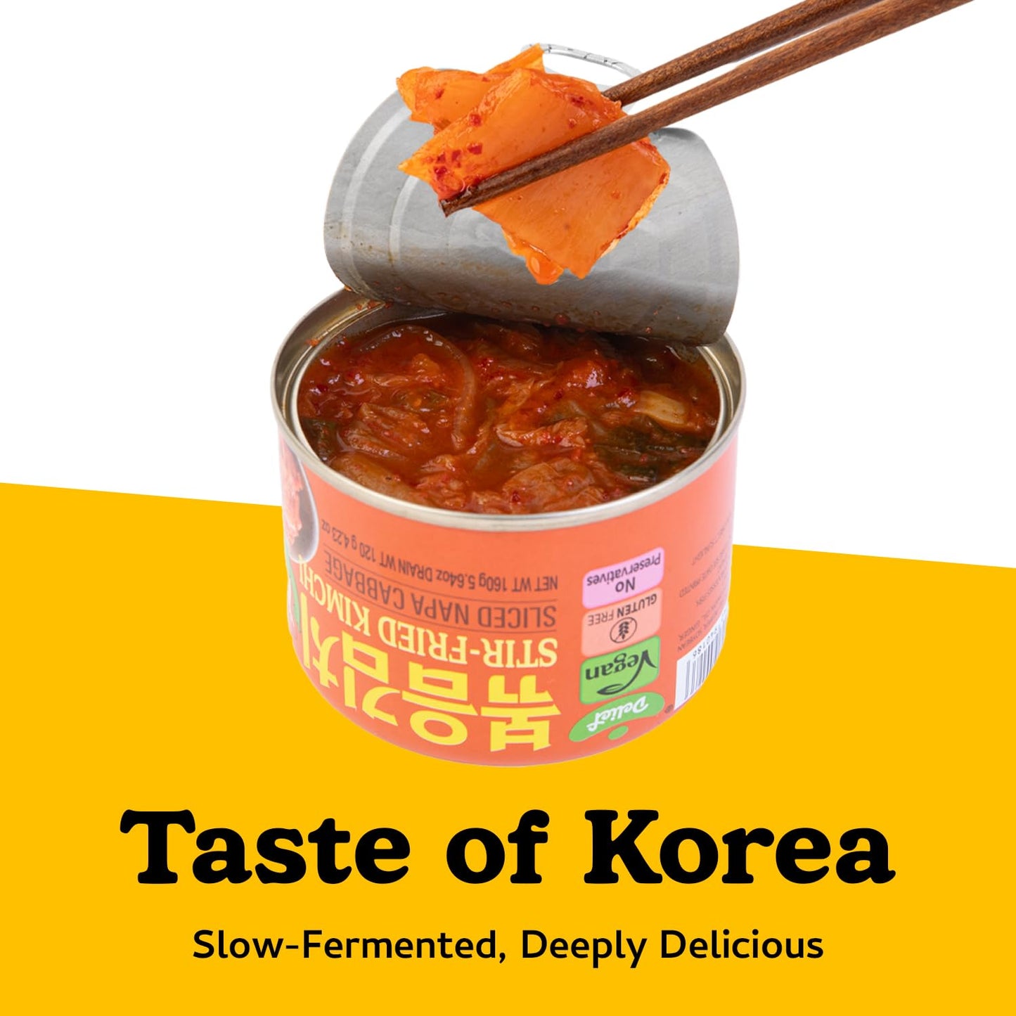 Delief Stir-Fried Cabbage Kimchi - Authentic Korean Cabbage, Vegan, Gluten-Free, Shelf-Stable Canned, No Preservatives, 5.64 Oz/