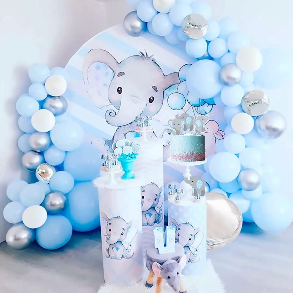 Morofme 48pcs Elephant Cupcake Toppers, Double-Sided, Cardboard, Blue, Model 003, Baby Shower, Birthday Party Decorations