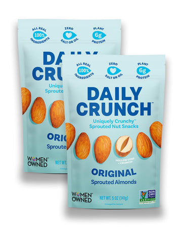 Daily Crunch Sprouted Almonds, 5 Ounce Resealable Bag (Original Sprouted, 2 Pack) - Sprouted And Dehydrated For A Unique Crunch,