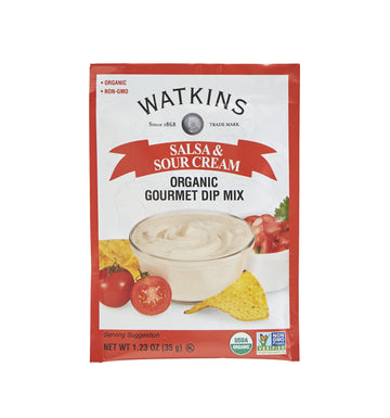 Watkins Organic Gourmet Dip Mix, Salsa & Sour Cream, 1.23 Oz. Packets, 12-Pack