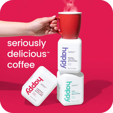 Happy Coffee Medium Roast Ground Coffee, 12 Oz., Notes Of Berries & Optimism, Recyclable Container, Grown & Harvested In Brazil