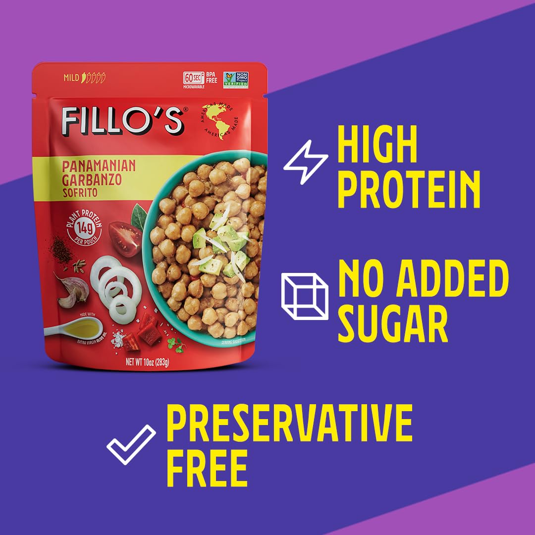 Fillo'S Panamanian Garbanzo Beans, Ready To Eat Beans, 10 Oz Pk Of 6, Gluten-Free, Preservative-Free, Microwavable Meals, Non-Gm