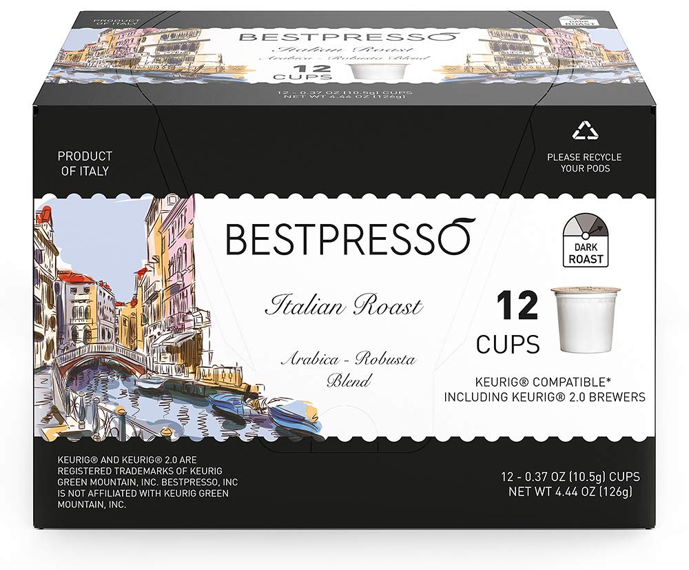 Bestpresso Coffee K-Cup Pods, Italian Roast Dark Roast, 96 Count (8 Packs of 12)