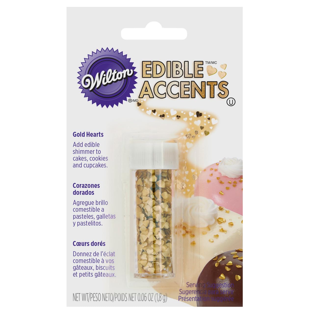 Wilton Gold Heart Edible Accents, 0.06 Oz. - Cake Decorating Supplies, 1.7 G