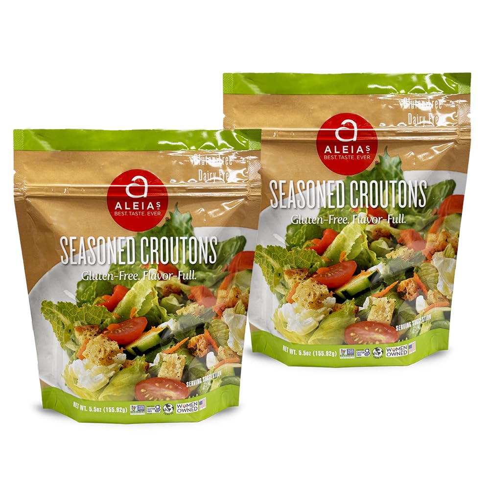 Aleias Gluten Free Seasoned Croutons - 5.5Oz (2 Pack) - Crunchy Topping For Salads & Soups - Dairy Free Soy Free Low Sodium No Msg Kosher