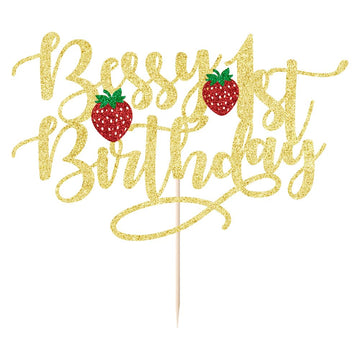 1 Pcs Berry 1St Birthday Cake Topper-Gold Glitter Sweet Fruit Theme First Birthday Strawberry One Cake Pick For Strawberry Theme