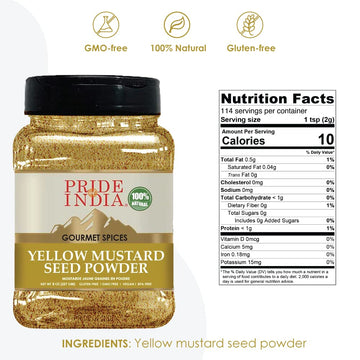 Pride Of India - Yellow Mustard Ground - Gourmet Spice - Ideal for Pickles/Mustard Dressing/Sauces/ Hotdogs - Preservatives & Ad