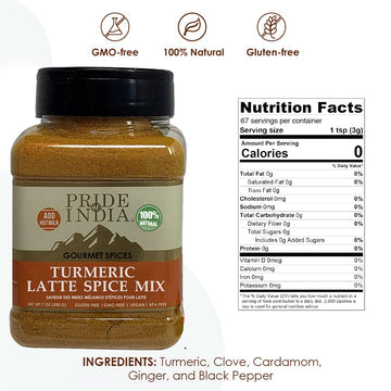 Pride Of India Turmeric Latte Spice Mix - Gluten-Free Tea Blend - 7 oz Sifter Bottle