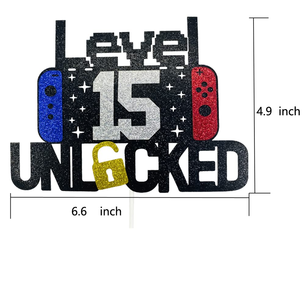 Happy 15Th Birthday Video Game Cake Topper Level 15 Unlocked Cake Topper For Kids Boys Girls 15-Years-Old Birthday Party Decorat