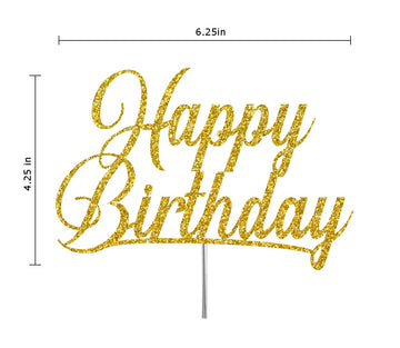 RokAPary Happy Birthday Glitter Cake Topper, Acrylic, Double-Sided, Gold