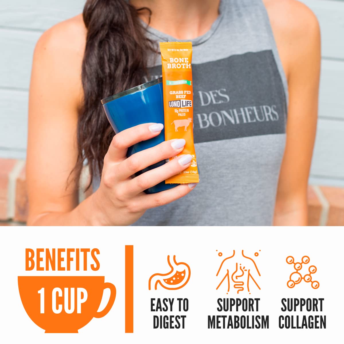 Lonolife Low Sodium Beef Bone Broth Powder Mix | Grass-Fed, 10G Protein | Collagen-Rich, Keto & Paleo Friendly | Natural Ingredi