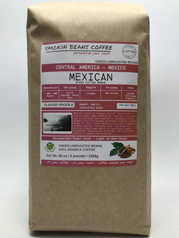 Smokin Beans Mexican Specialty-Grade Green Unroasted Coffee Beans, 80 Ounce, Finca Nextlalpa, Altura Grade, Chocolate & Nut Flavor