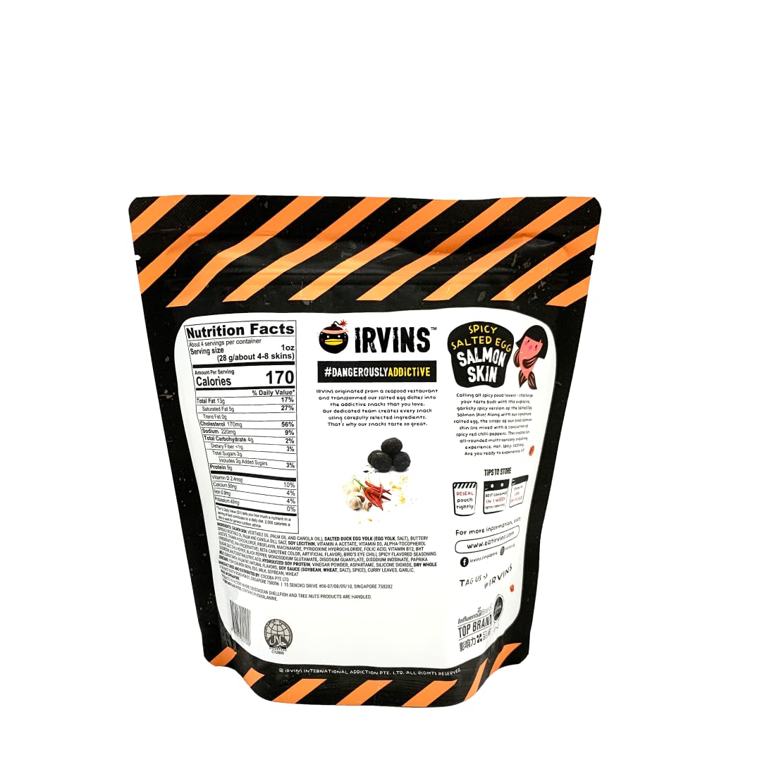 Irvins Hot Boom Spicy Salted Egg Salmon Skin Chips Crisps | Premium Hand Cooked | Halal | High Protein | Keto-Friendly | 3.7 Oz (Pack Of 6)