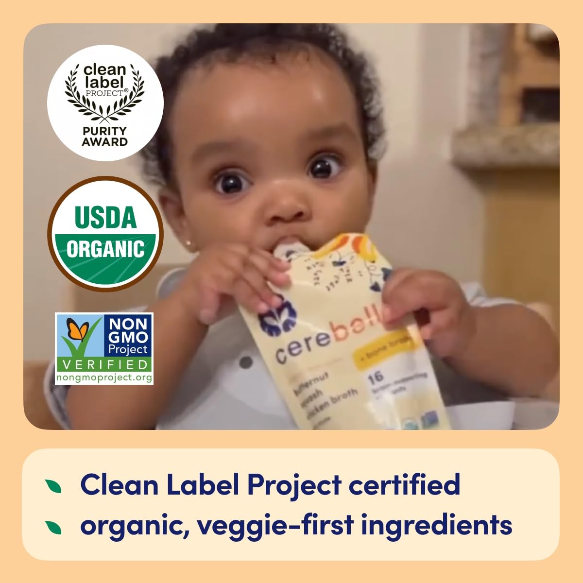 Cerebelly Organic Baby Food Pouches - Organic Chicken Bone Broth Pouches | Protein, Healthy Fats, Non-GMO | Baby Food Meals | 4