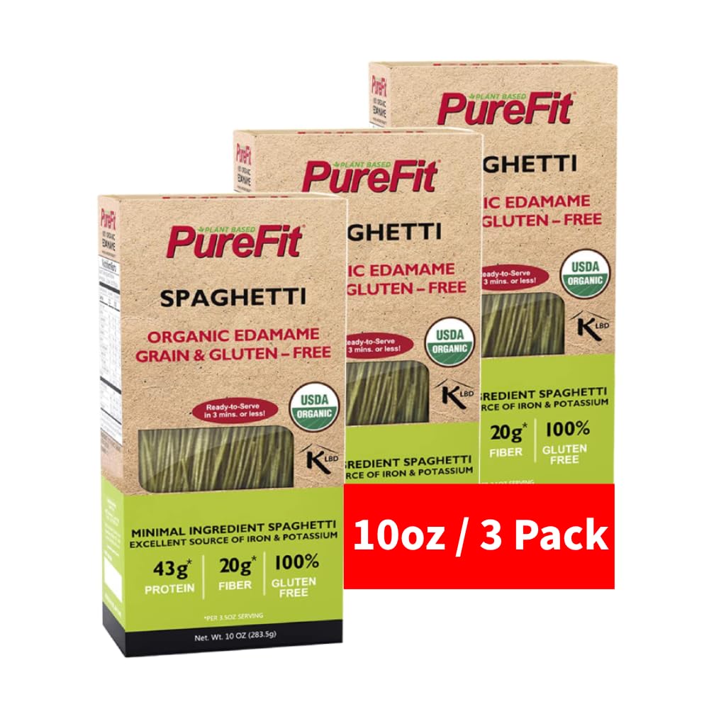 Purefit Organic Edamame Spaghetti Pasta,High Protein Pasta,Low Carb Keto Pasta, Gluten-Free, Vegan, Non-Gmo, Kosher, Plant-Based Bean Noodles - 3 Pack(30 Oz/15 Servings)