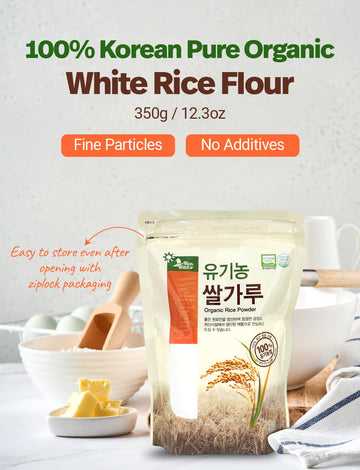 Korean 100% Pure Organic White Rice Flour 350G/12.3Oz - Rice Powder, Baking, Rice Cake, Rice Gruel