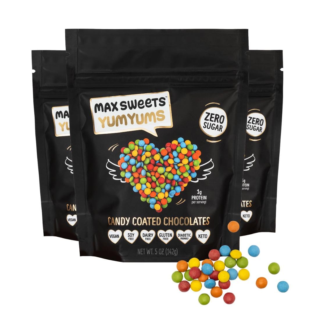 Max Sweets Dark Chocolate Yumyums - Delicious Sugar Free Candy Ideal For Keto, Gluten Free, Diabetic, Low Carb, No Sugar Diets -