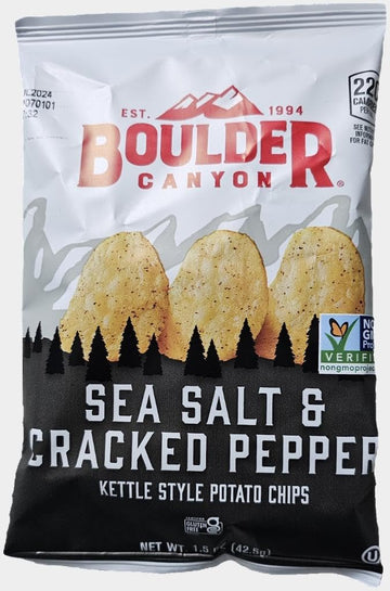 Boulder Canyon Sea Salt & Cracked Pepper Kettle Style Potato Chips, 1.5 oz, Pack of 28 by SUPERDEALS with Mystery Bonus Gift