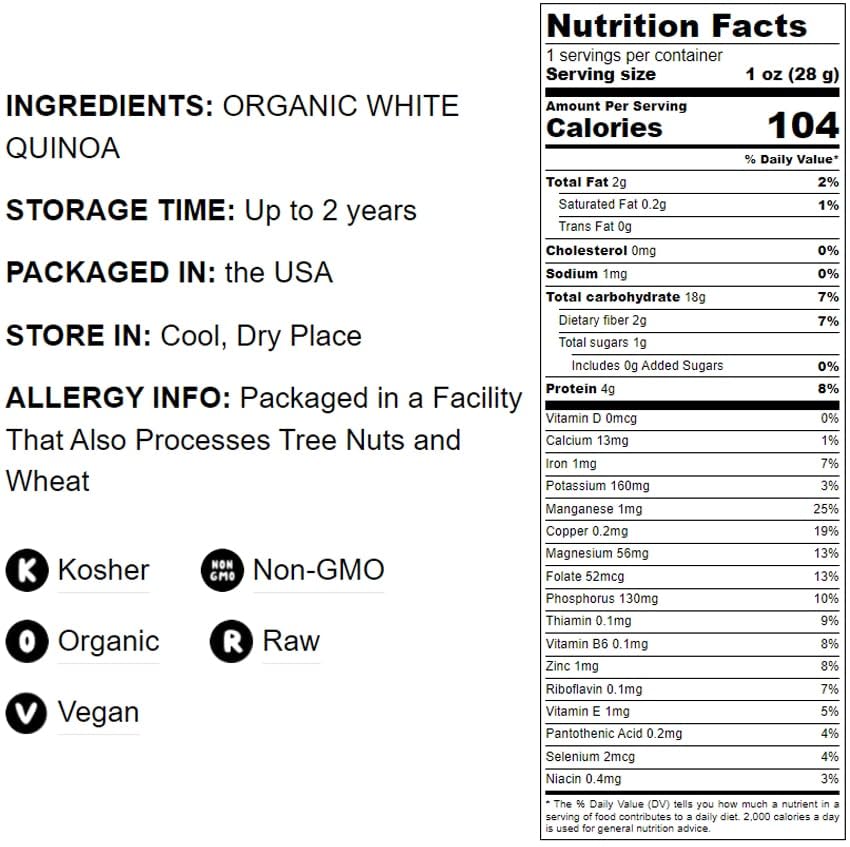 Food To Live Organic Royal White Quinoa, 4 Pounds - Whole Grain, Non-Gmo, Kosher, Raw, Vegan, Sirtfood, Bulk