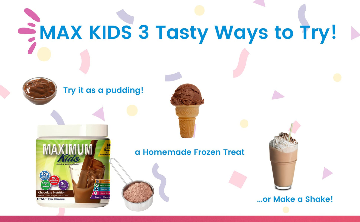 Maximum Kids Complete Organic Powder Mix. Great Tasting, Easy to use, Complete Nutritional Drink with 26 Vitamins and Minerals,