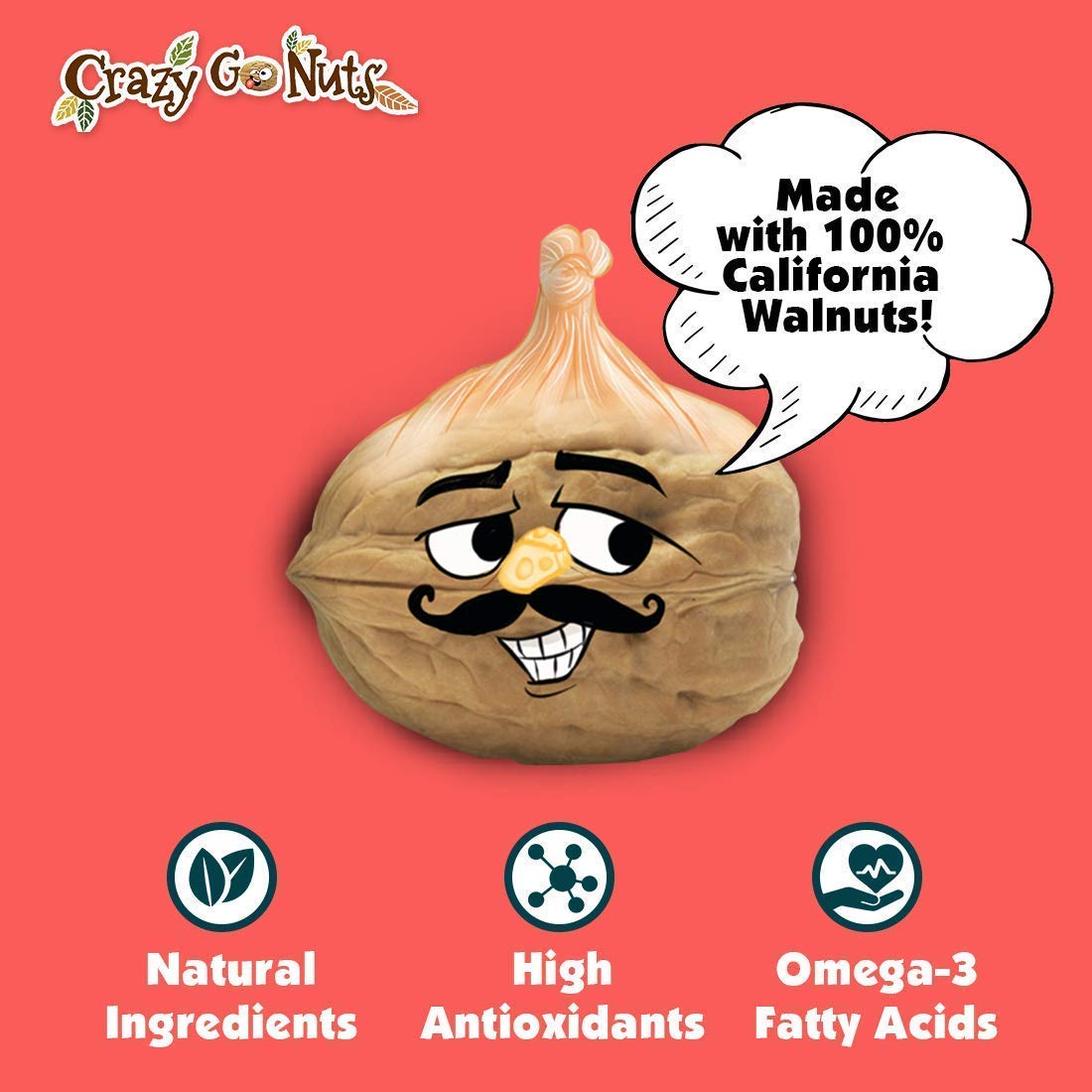 Crazy Go Nuts Walnuts - Garlic Parmesan, 1.25 Oz (6-Pack) - Healthy Snacks, Keto, Low Carb, Gluten Free, Superfood - Natural, Al