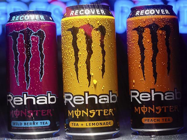 Monster Energy Rehab Tea + Lemonade, Peach Tea, Wild Berry Tea, Variety Pack, Energy Iced Tea,15.5 Ounce (Pack of 15)