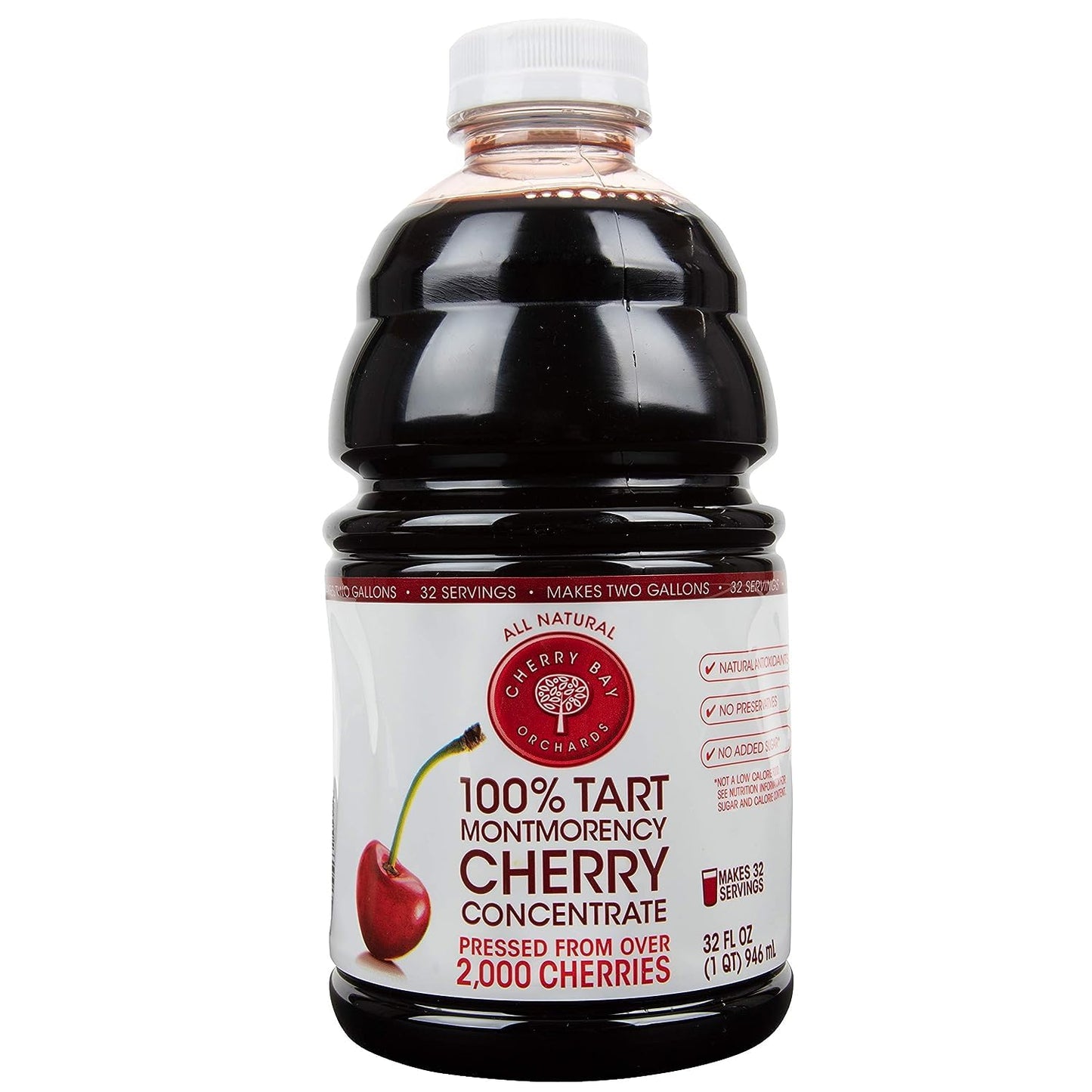 Cherry Bay Orchards Tart Cherry Concentrate Juice - All Natural, Gluten Free, 32oz Bottle (Pack of 2)