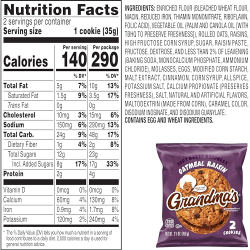Grandma's Oatmeal Raisin Cookies, 2.5 Ounce (Pack of 60)