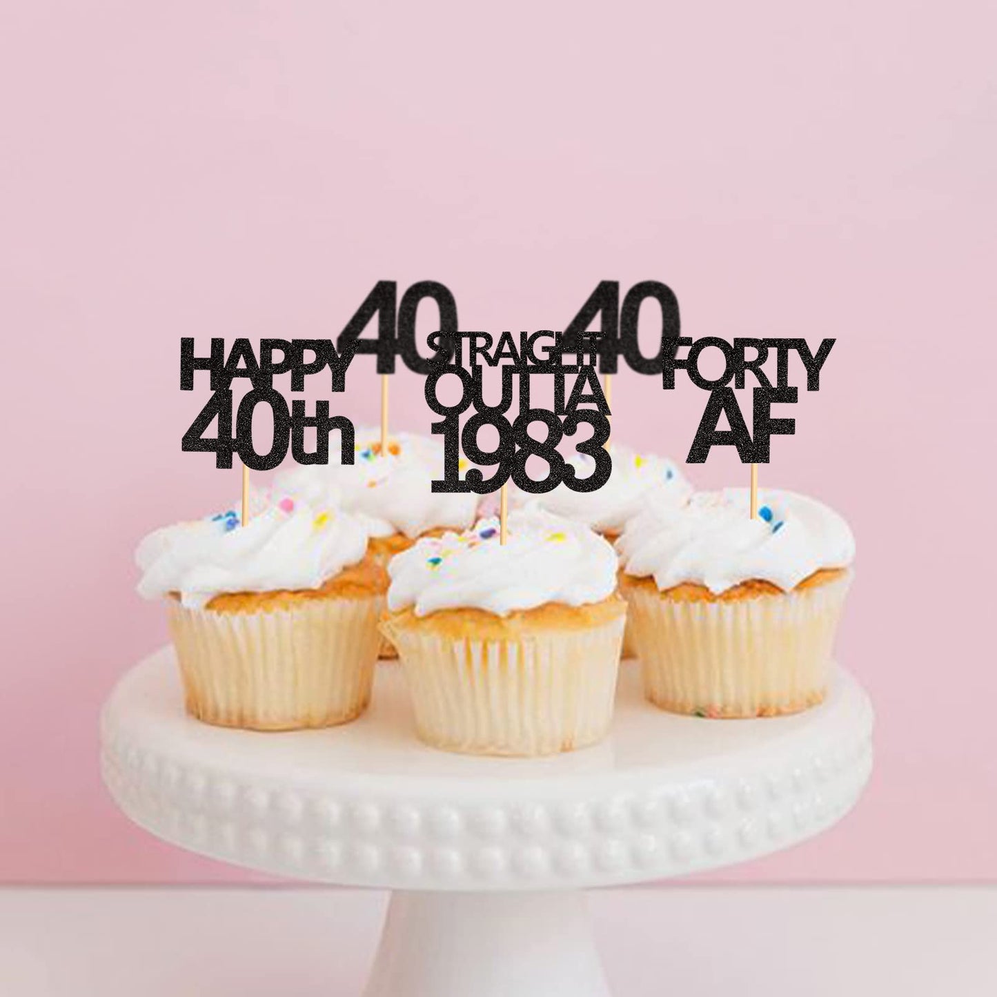 Keaziu 48 Pack Black 40Th Birthday Cupcake Toppers Straight Outta 1983 Cupcake Toppers Happy 40Th Cupcake Toppers Forty Af Cupca