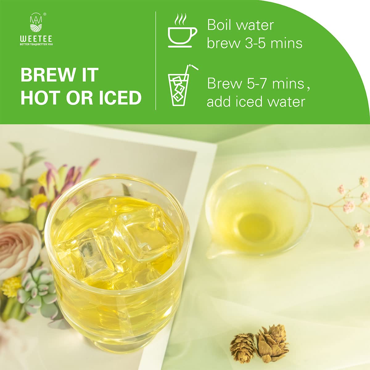 Wt Weetee Organic Green Tea Bags, Usda Organic Pure Green Tea 100 Count, Super Antioxidant | Resealable Kraft Bag | Brew Hot Or