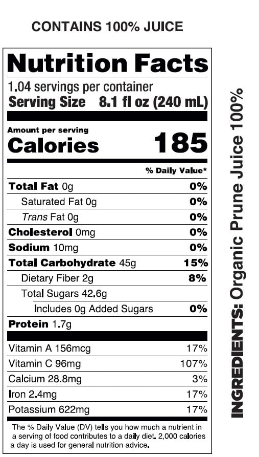 Pomona Organic Juices Pure Prune Juice, 8.4 Ounce Bottle (Pack of 12), Cold Pressed Organic Juice, Non-GMO, No Sugar Added, Not