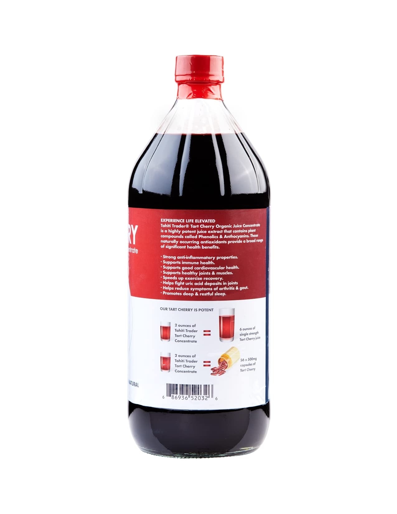 Tahiti Trader Tart Cherry Organic Juice Concentrate - Ready To Drink Organic Superfood Promoting Immune Support & Overall Health - Pure, Unsweetened Fruit Juice - (32 Oz, 1 Pack)