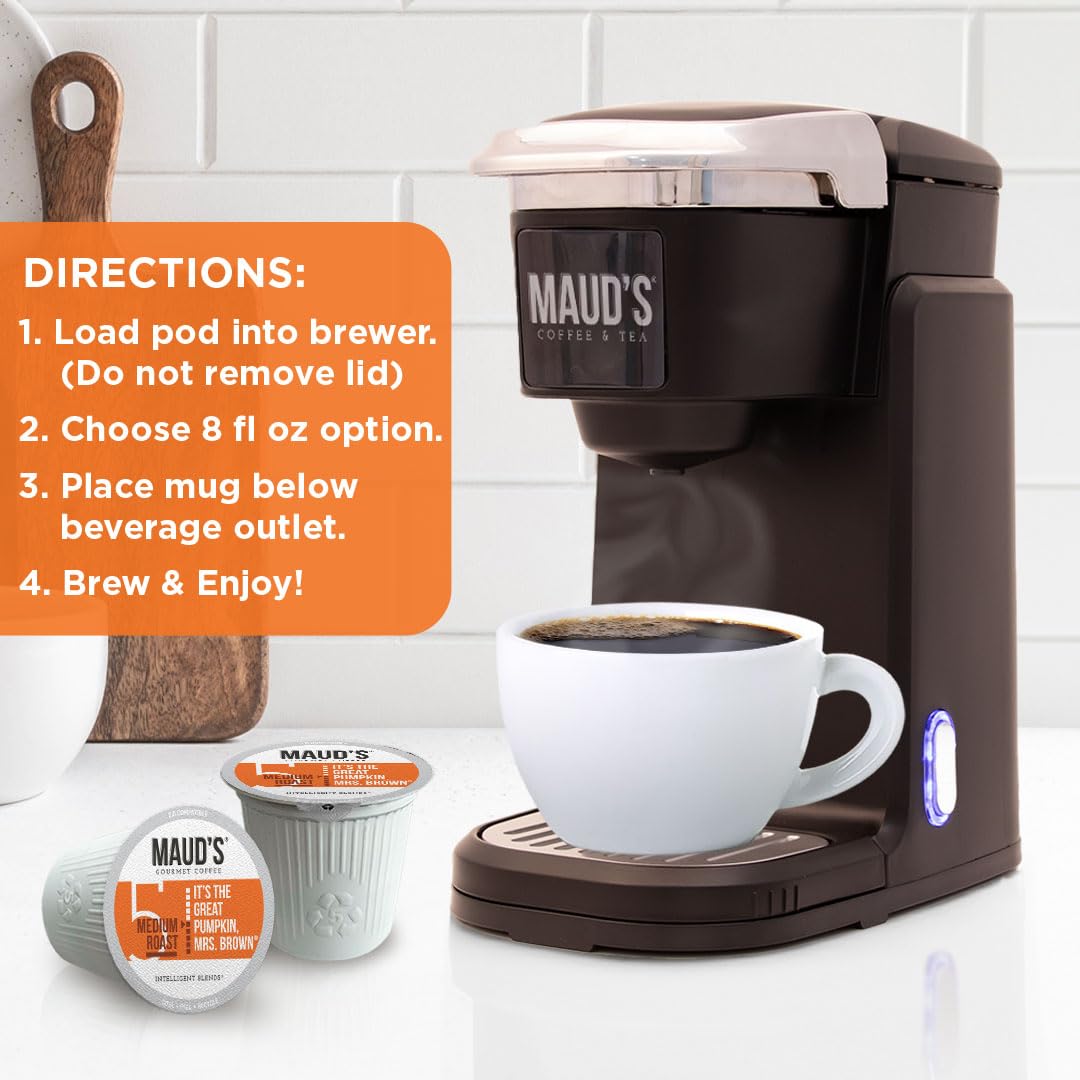 Maud s Pumpkin Spice Flavored Coffee Pods 50 ct - 100% Arabica Medium Roast Coffee Solar Energy Produced Recyclable Single Coffee Pods Compatible with Keurig K-Cup malt-inspired