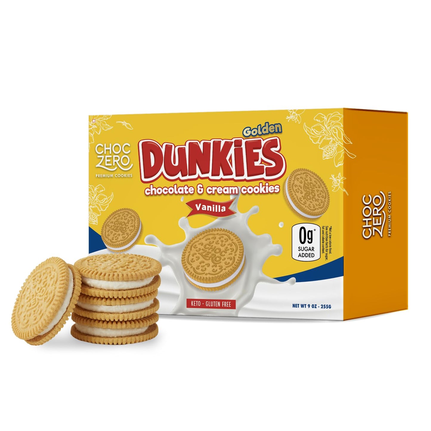 ChocZero Gluten-Free Vanilla Sandwich Cookies with Creme - Low Sugar Keto Friendly Dunkies (1 Box 9oz)