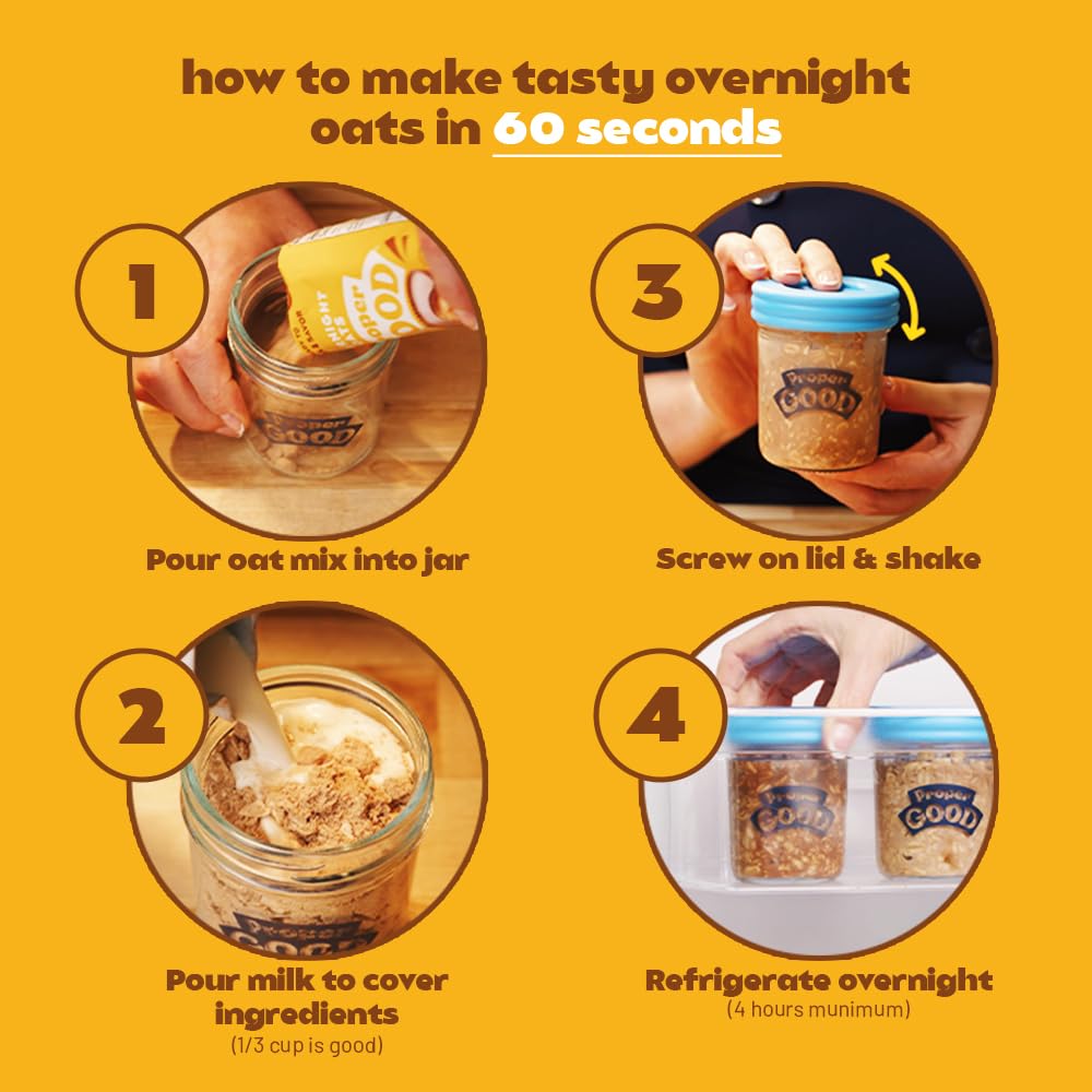 Proper Good Pb Chocolate Banana Overnight Oats - Delicious Breakfast With 15G Protein Per Serving - Easy Meals, Natural Ingredie