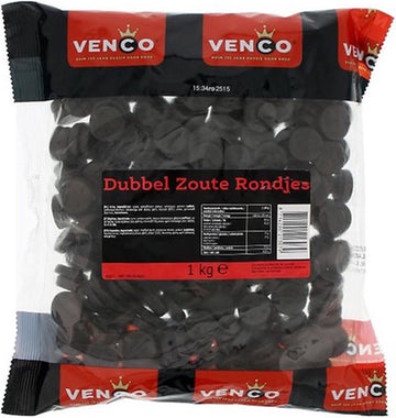 Licorice In 1 Kilobag 2.2Lb - Venco Dubbelzoute Rondjes Dz(Double Salt Round Licorice)