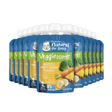 Gerber Baby Food Pouches, 2Nd Food For Sitter, Veggie Power, Broccoli Carrot Banana Pineapple, 3.5 Ounce (Pack Of 12)