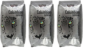 Kirkland Signature Colombian Supremo Whole Bean Coffee, 3 Pound (3 Pack)