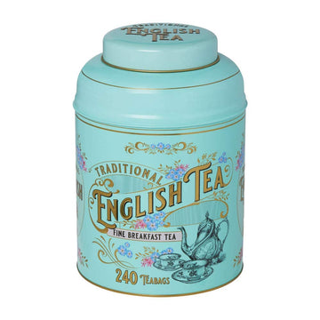New English Teas Vintage Victorian Tea Tin With 240 English Breakfast Teabags For Tea Lovers, Forget Me Not Florals & Classic Te