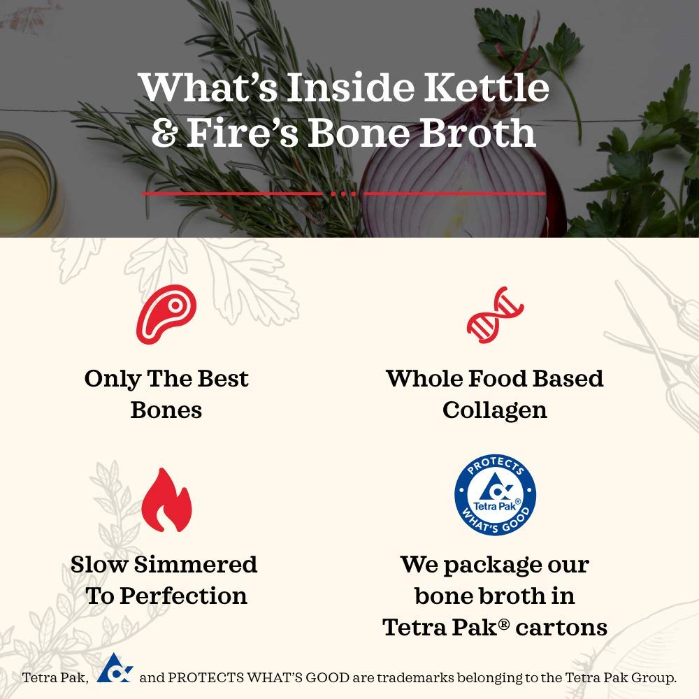 Kettle And Fire Beef Cooking Broth, Keto, Paleo, And Whole 30 Approved, Gluten Free, High In Protein And Collagen, 4 Pack (32 Ou