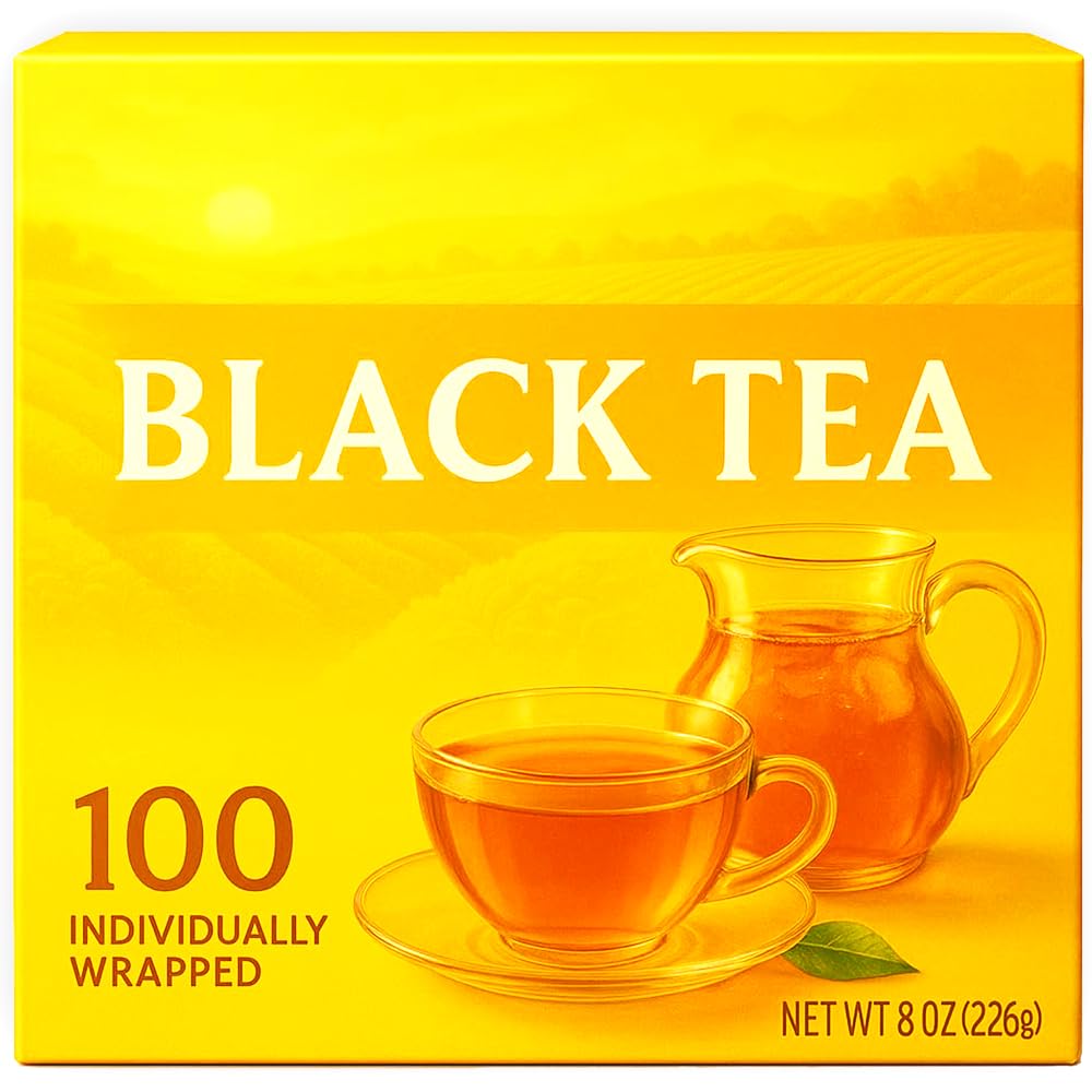 Black Tea Bags Hot Or Iced Tea Bags 100 Count - Individually Wrapped Bold Classic Flavor - Home Office Breakfast Tpartyl Event Holiday